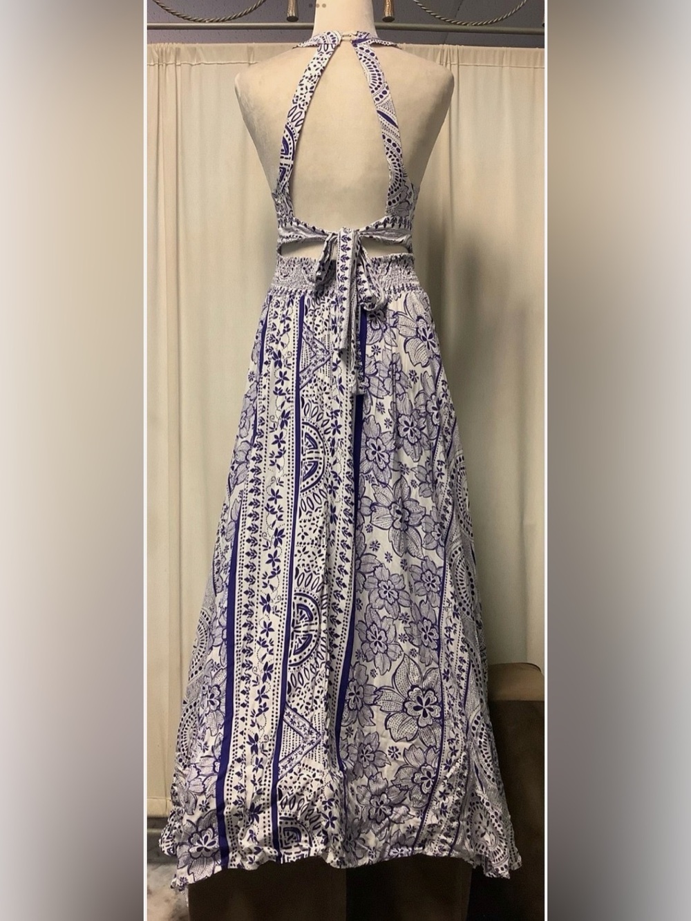 Jaase Handcrafted In The Shed Open Tie Back Halter Dress S